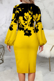 Pink Casual Print Patchwork O Neck Pencil Skirt Dresses