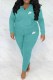 Baby Blue Casual Letter Embroidered Hooded Collar Long Sleeve Two Pieces