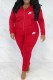 Red Casual Letter Embroidered Hooded Collar Long Sleeve Two Pieces