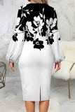 Pink Casual Print Patchwork O Neck Pencil Skirt Dresses