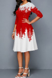 Red Casual Print Patchwork O Neck Princess Dresses