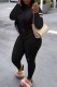 Black Casual Letter Embroidered O Neck Long Sleeve Two Pieces