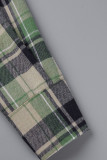 Green Casual Plaid Print Patchwork Buckle Turndown Collar Shirt Dress Dresses