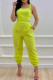 Yellow Fashion Casual Letter Print Bandage Backless Spaghetti Strap Regular Jumpsuits