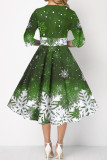 Green Casual Print Patchwork A Line Dresses