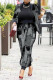 Dark Gray Fashion Casual Print Patchwork Long Sleeve Two Pieces
