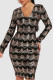 Black Sexy Sequins Patchwork V Neck One Step Skirt Dresses