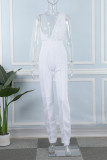 White Sexy Solid Patchwork V Neck Straight Jumpsuits