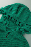 Green Casual Solid Tassel Patchwork Hooded Collar Tops