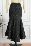 Black Elegant Solid Patchwork Asymmetrical High Waist Patchwork Bottoms
