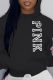 Black Casual Print Letter Hooded Collar Tops