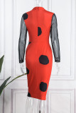 Pink Sexy Print Patchwork O Neck One Step Skirt Dresses