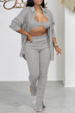 Pink Casual Solid Patchwork Turndown Collar Long Sleeve Three Pieces