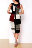 Black Red Street Print Patchwork V Neck Pencil Skirt Dresses