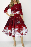 Deep Red Casual Print Patchwork A Line Dresses