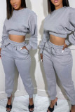 Grey Casual Solid Patchwork O Neck Long Sleeve Two Pieces