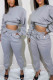 Grey Casual Solid Patchwork O Neck Long Sleeve Two Pieces