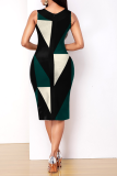 Black Red Street Print Patchwork V Neck Pencil Skirt Dresses