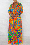 Red Sexy Print Patchwork Turndown Collar Straight Jumpsuits