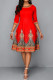 Red Casual Print Patchwork O Neck A Line Dresses