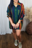 Olive Green Casual Print Patchwork Turndown Collar Tops