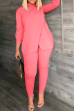 Pink Casual Solid Patchwork Half A Turtleneck Long Sleeve Two Pieces