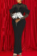 Black Elegant Solid Patchwork O Neck Evening Dress Dresses