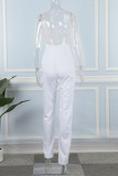 White Sexy Solid Patchwork V Neck Straight Jumpsuits