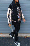 Black Casual Street Print Patchwork Buckle Outerwear