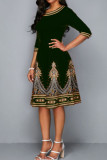 Red Casual Print Patchwork O Neck A Line Dresses