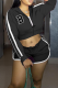 Black Street Print Patchwork Turndown Collar Long Sleeve Two Pieces