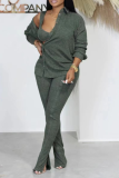 Pink Casual Solid Patchwork Turndown Collar Long Sleeve Three Pieces
