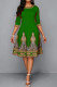 Green Casual Print Patchwork O Neck A Line Dresses