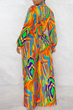 Red Sexy Print Patchwork Turndown Collar Straight Jumpsuits