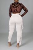 Red Sexy Solid Tassel Skinny High Waist Pencil Solid Color Bottoms