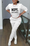 White Casual Letter Print Patchwork O Neck Long Sleeve Two Pieces