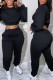 Black Casual Solid Patchwork O Neck Long Sleeve Two Pieces
