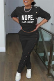 White Casual Letter Print Patchwork O Neck Long Sleeve Two Pieces