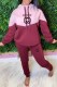 Red Casual Print Patchwork Letter Hooded Collar Long Sleeve Two Pieces