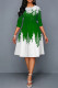 Green Casual Print Patchwork O Neck A Line Dresses