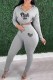 Grey Street Print Letter Hooded Collar Long Sleeve Two Pieces