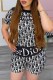 Black Casual Letter Patchwork O Neck Short Sleeve Two Pieces
