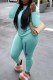 Baby Blue Casual Letter Embroidered O Neck Long Sleeve Two Pieces