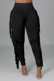 Red Sexy Solid Tassel Skinny High Waist Pencil Solid Color Bottoms