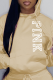 Apricot Casual Print Letter Hooded Collar Tops