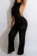 Black Sexy Solid Patchwork Backless Turtleneck Straight Jumpsuits