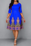 Red Casual Print Patchwork O Neck A Line Dresses