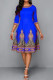 Blue Casual Print Patchwork O Neck A Line Dresses