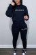 Black Street Print Letter Hooded Collar Long Sleeve Two Pieces