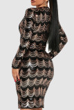Black Sexy Sequins Patchwork V Neck One Step Skirt Dresses